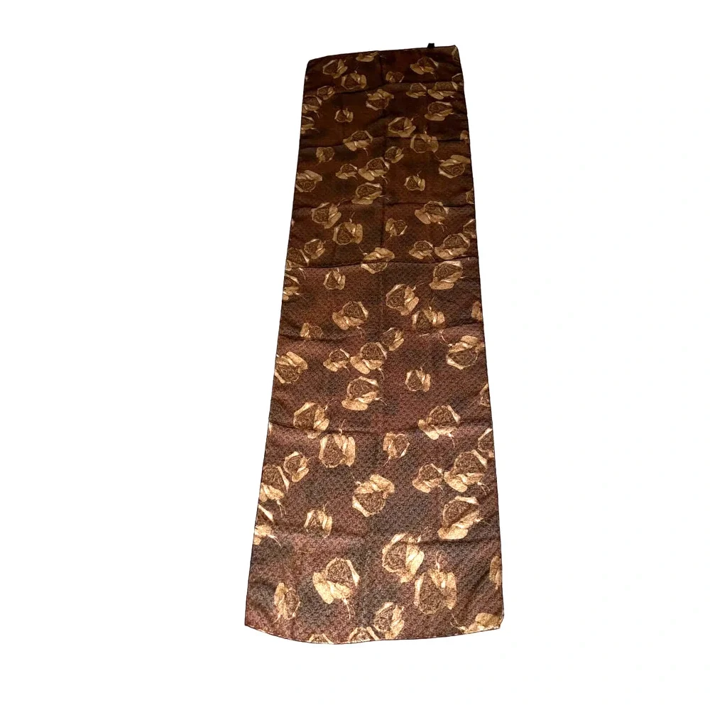 Vintage Sheer Brown Rose Scarf Long Floral Oblong Made in Korea